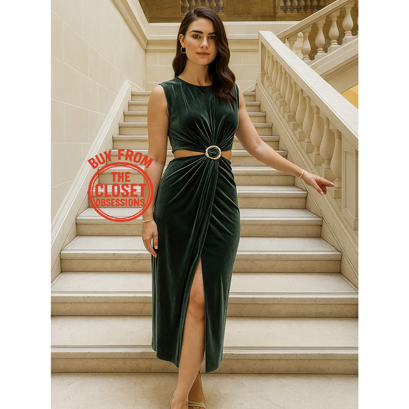 💚 ZARA Emerald Cut Out Midi Dress with Buckle Detail NWT 💚 - Picture 1 of 16